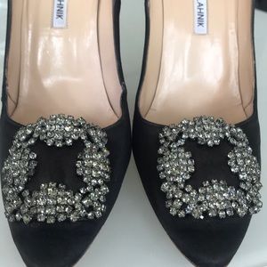 Manolo Blahnik Black Hangisi Satin Pumps